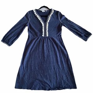 Boden Dress Womens 4 Tall Jersey V Neck Tassels Pom Pom Trim 3/4 Sleeve Boho